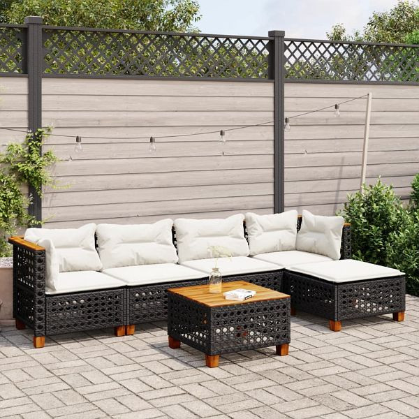 vidaXL 6-teilig Garten-Sofagarnitur mit Kissen Schwarz Poly Rattan, 3261794