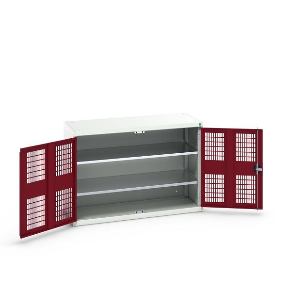 bott verso Flügeltürschrank mit Belüftung, mit 2 Fachböden, BxTxH: 1300 x 550 x 900 mm, Lichtgrau / Purpurrot, 16926781.24