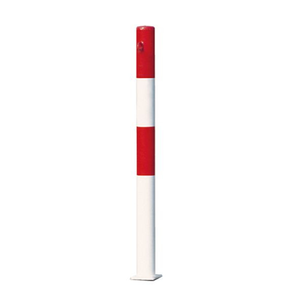 Stein HGS Absperrpfosten "Parat B" Ø60mm "herausnehmbar, zum Einbetonieren, verzinkt, rot-weiß, 1 Öse, 2 rote Reflexstreifen, 34185-01