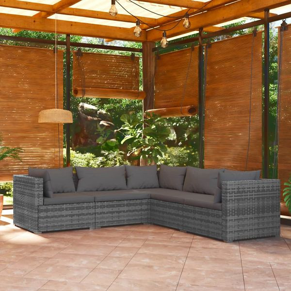 vidaXL 5-teilig Garten-Lounge-Set mit Kissen Poly Rattan Grau, 3101701