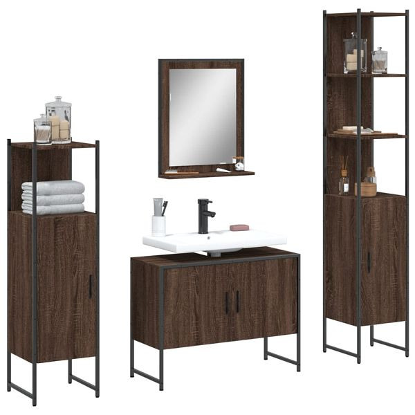 vidaXL 4-tlg. Badmöbel-Set Braun Eichen-Optik Holzwerkstoff, 3214363