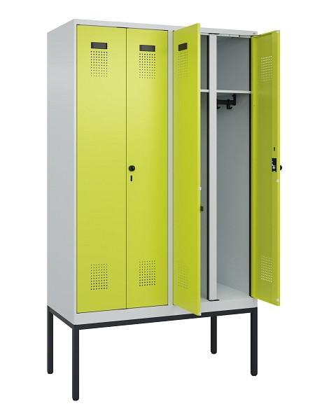C+P Schwarz-Weiß-Spind Evolo PLUS, Gestell, 4 Abteile, 2120x1200x500mm, 7035/002, Drehriegel, 0490327-40 S10015