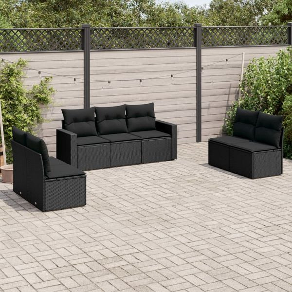vidaXL 7-teilig Garten-Sofagarnitur mit Kissen Schwarz Poly Rattan, 3251162