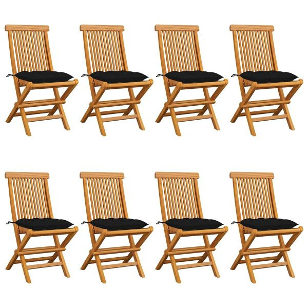 vidaXL Gartenstühle mit Schwarzen Kissen 8 Stück Massivholz Teak, 3072939