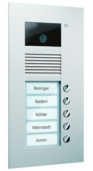 TCS Video Außenstation Serie AVU mit 5 Klingeltasten (rechtsbündig), 1-spaltig, UP silber, AVU14050-0010