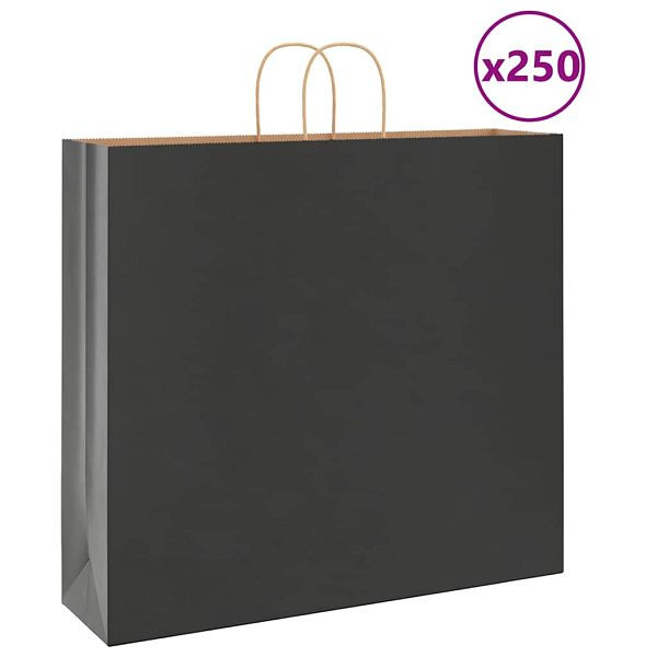 vidaXL Papiertragetaschen 250 Stk. mit Henkeln Schwarz 54x15x49 cm, 4101654
