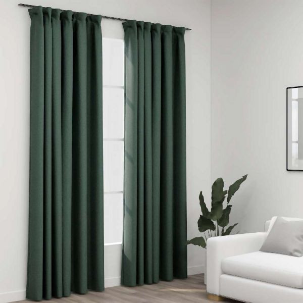 vidaXL Verdunkelungsvorhänge Haken Leinenoptik 2 Stück Grün 140x225 cm, 321189