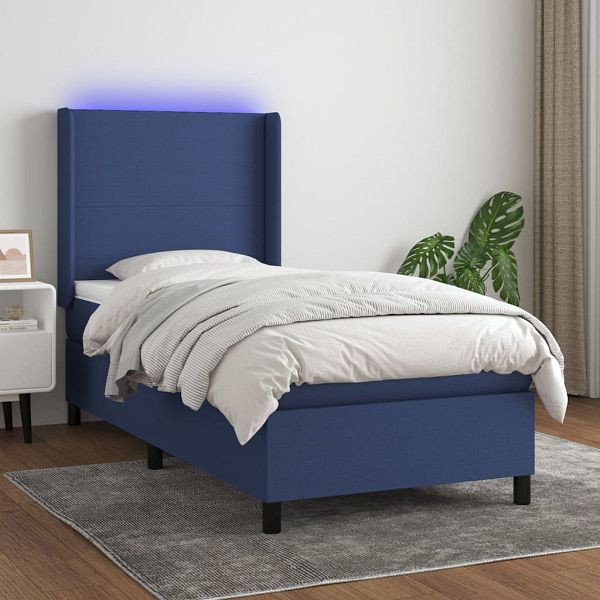 vidaXL Boxspringbett mit Matratze & LED Blau 80x200 cm Stoff, 3138115