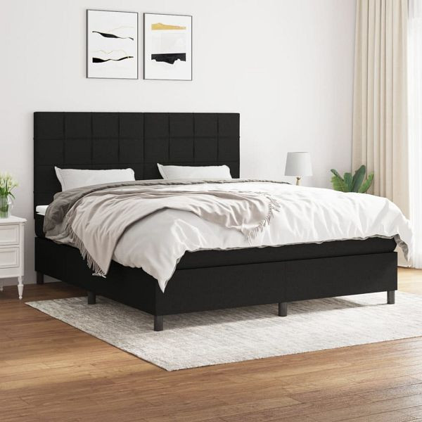vidaXL Boxspringbett mit Matratze Schwarz 180x200 cm Stoff, 3141795
