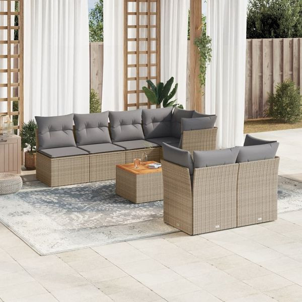 vidaXL 8-tlg. Garten-Sofagarnitur mit Kissen Beige Poly Rattan, 3223518