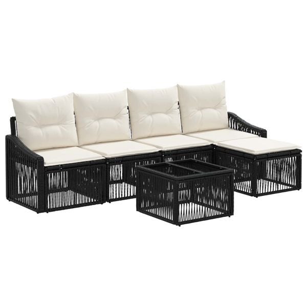 vidaXL Gartensofa-set 6-teilig Schwarz Poly-Rattan, 3435994