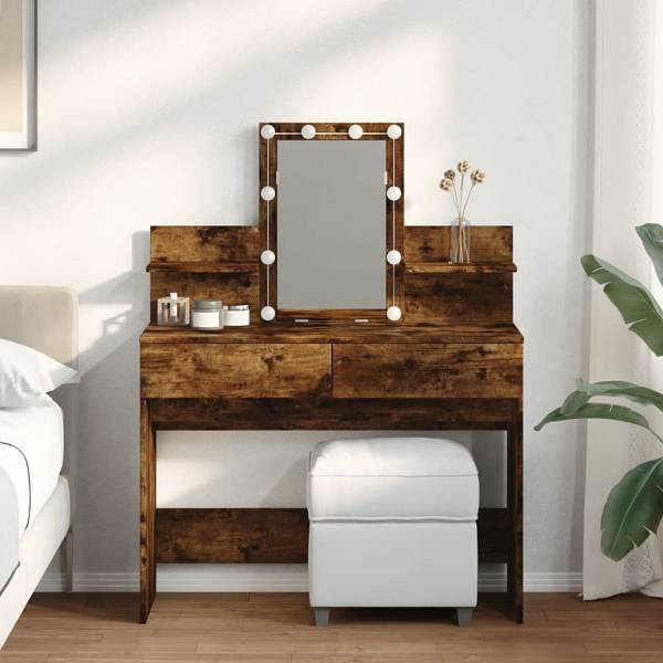 vidaXL Schminktisch mit LED-Beleuchtung Räuchereiche 100x40x130 cm, 848203