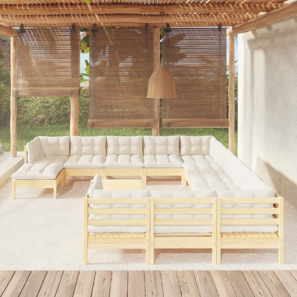 vidaXL 13-teilig Garten-Lounge-Set mit Creme Kissen Kiefernholz, 3097073