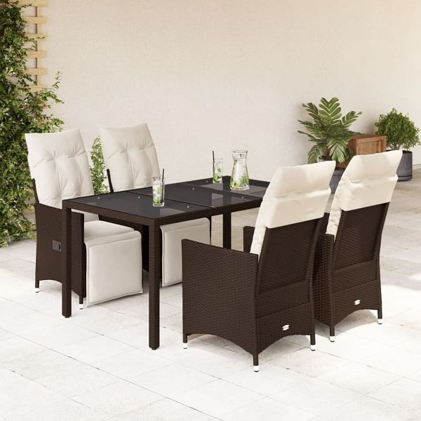 vidaXL 5-teilig Garten-Bistro-Set mit Kissen Braun Poly Rattan, 3276917