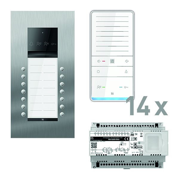 TCS Türkontrollsystem audio: pack PRO 14WE Außenstation ASU 14T UP 14x Freisprecher ISW6031 Steuergerät, PAUF142/006