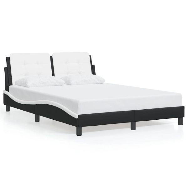 vidaXL Bettgestell mit Kopfteil Schwarz und Weiß 140x190 cm Kunstleder, 3208182