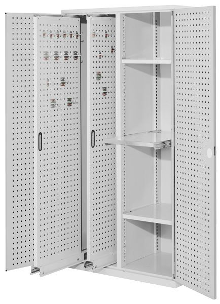 Kappes RasterPlan Vertikalschrank Modell 84, 1950 x 1000 x 600 mm, RAL 7035, Türinnenseite: RasterPlan Lochplatten, 2 Auszüge Lochplatten, 1465.04.3013