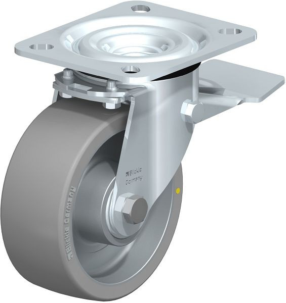 Blickle L-ALTH 100K-ST-AS Stahlblech-Lenkrolle, mittelschwere Ausführung, mit Anschraubplatte & Feststeller, Blickle Extrathane®, Grau, 736840