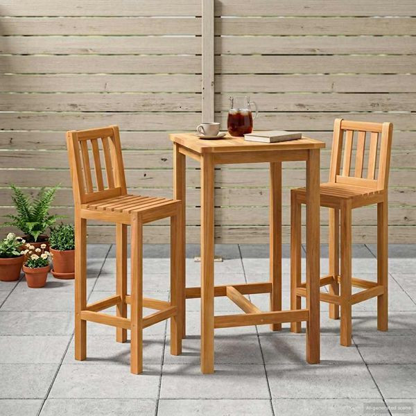 vidaXL Outdoor Bar Set 3-teilig Unbehandelt Massivholz Teak, 3422497