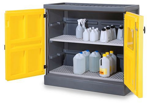 DENIOS Umweltschrank PolyStore PS 1211-2, B 1225 mm, 2 Edelstahl-Gitterroste, 248949