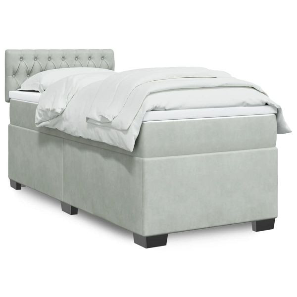 vidaXL Boxspringbett mit Matratze Hellgrau 100x200 cm Samt, 3288540