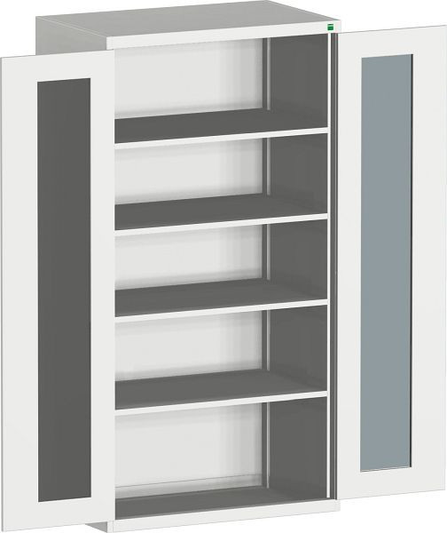 bott cubio Sichtfensterschrank bestückt mit 4 Fachböden BxTxH: 1050 x 650 x 2000 mm, RAL 7035, 40021134.16V