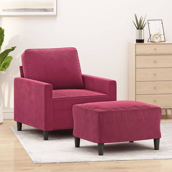vidaXL Sessel mit Hocker Weinrot 60 cm Samt, 3201049, 8721012060166