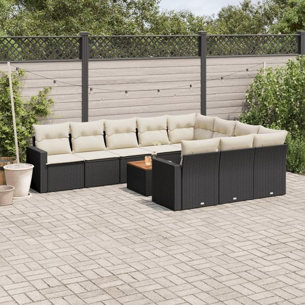 vidaXL 11-teilig Garten-Sofagarnitur mit Kissen Schwarz Poly Rattan, 3256630