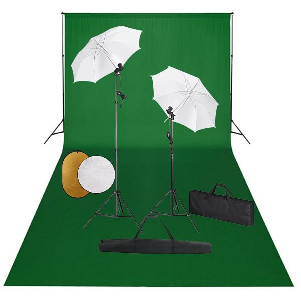 vidaXL Fotostudio-Set mit Leuchten, Schirmen, Hintergrund, Reflektor, 3067076