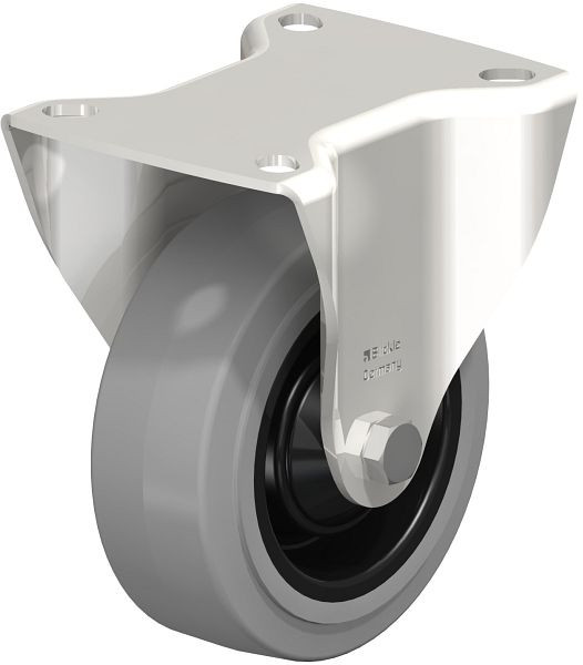 Blickle BX-POEV 100KD-SG Edelstahl-Bockrolle mit Anschraubplatte, Elastik-Vollgummi, Grau, 583088