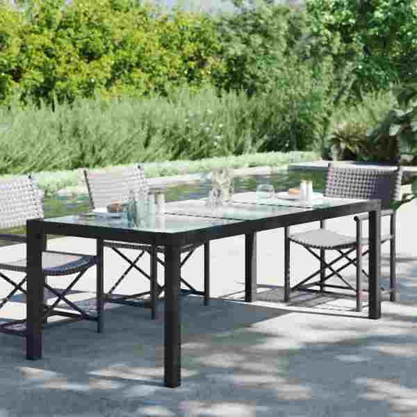 vidaXL Gartentisch Schwarz 190x90x75 cm Gehärtetes Glas Poly Rattan, 316712