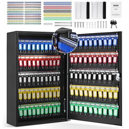 VEVOR Schlüsselschrank 200 Schlüssel, Schwarz Einstellbar, Abschließbar mit 20 Schlüsselhaltern, 2 Schlüsseln & 4 Karteikarten, YCAQJHS200PCPVII5V0