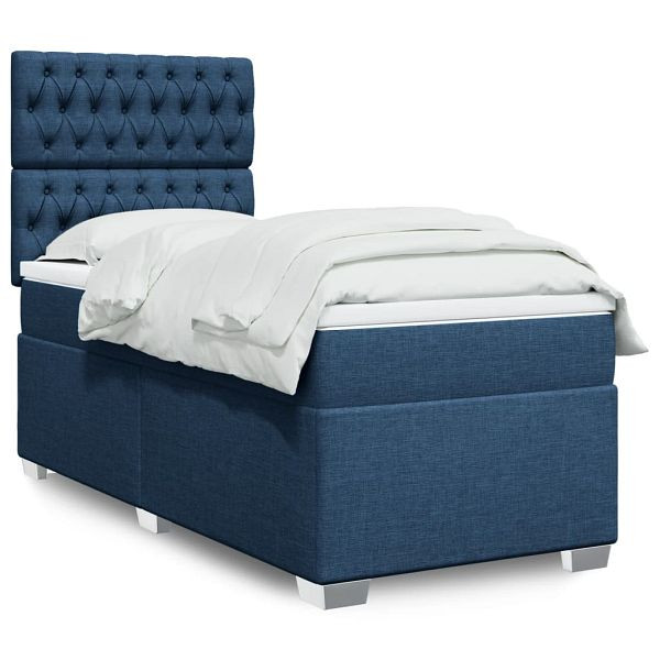 vidaXL Boxspringbett mit Matratze Blau 90x190 cm Stoff, 3290356