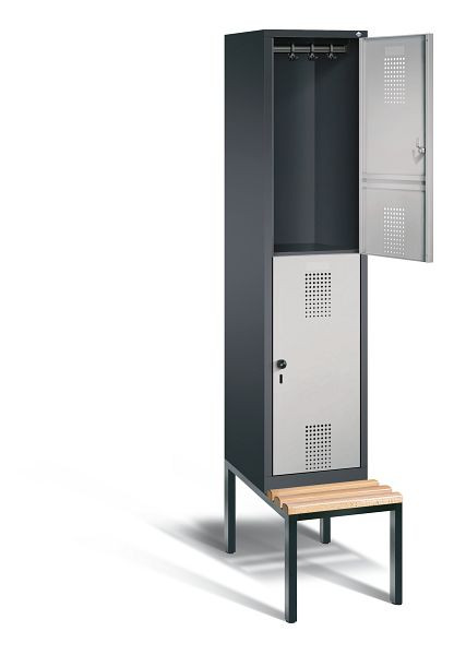 C+P Spind doppelstöckig Evolo, H2090xB420xT815mm, Farbe: Schwarzgrau / Weißaluminium, 48350-12 S10069