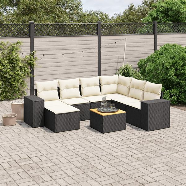 vidaXL 8-teilig Garten-Sofagarnitur mit Kissen Schwarz Poly Rattan, 3225559