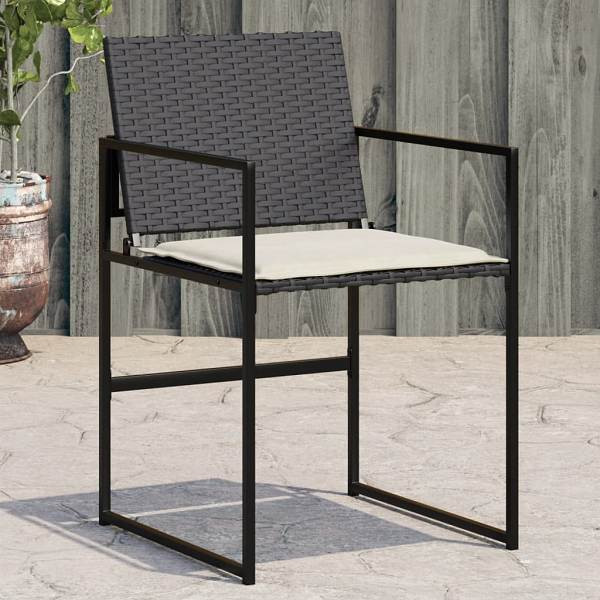 vidaXL Gartenstühle mit Kissen 4 Stück Schwarz Poly Rattan, UV-beständig, 4008581