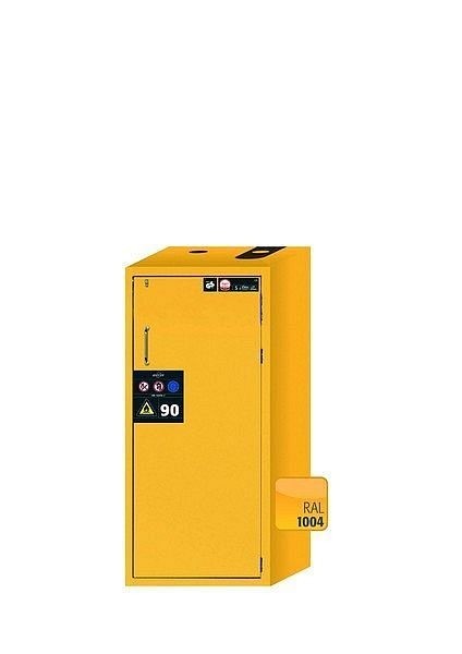 asecos Sicherheitsschrank S-PEGASUS-90, S90.129.060.WDACR in sicherheitsgelb RAL 1004 mit 2x Auszugswanne Standard (Edelstahl), 30243-002-33509