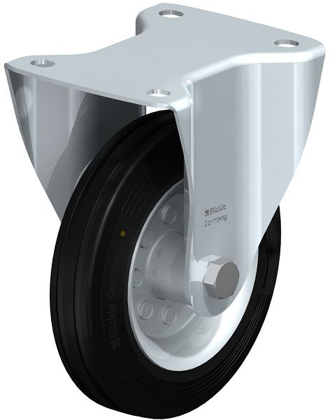 Blickle B-VE 160R-EL Stahlblech-Bockrolle mit Anschraubplatte, Vollgummi, Schwarz, 451385