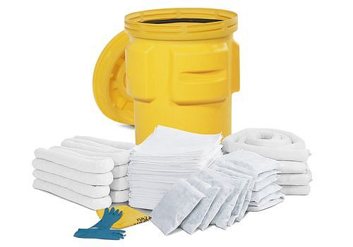 TMS PRO SHOP Notfall-Set Im Koffer – 100 Liter Aufnahmekapazität Für Öl, Lösemittel, Kühlflüssigkeit, Inkl. Tüchern, Schläuchen, Kissen, Handschuhen, Mit Rädern & Griff