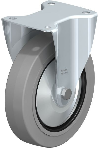 Blickle B-POEV 200R-SG-FA Stahlblech-Bockrolle, mittelschwere Ausführung, mit Anschraubplatte, Elastik-Vollgummi, Grau, 416321