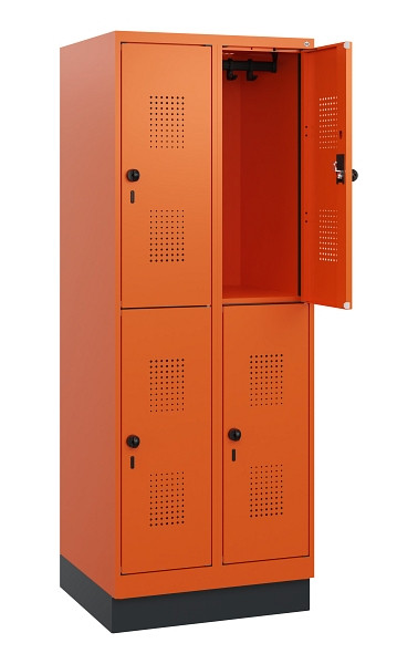 C+P Doppelstöckiger Spind Evolo PLUS, Sockel, 4 Fächer, 1630x600x500mm, 2004/200, Drehriegel, 0493205-20 S10030