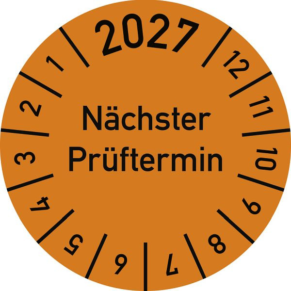 Moedel Prüfplakette 2027 Nächster Prüftermin, Folie, Ø 15 mm, VE: 10 Stück/Bogen, 106240
