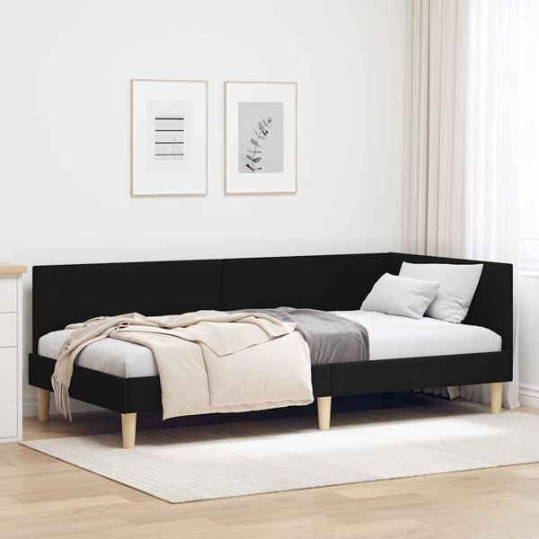 vidaXL Eckbettgestell Schwarz 90 x 190 cm Stoff und beschichtetes Holz, 42016183