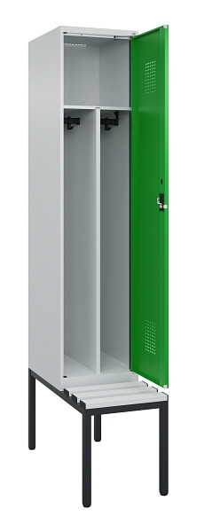 C+P Spind Evolo PLUS, 1 Abteile, 2120x400x815mm, 7035/6037, Haken 4, Zylinderschloss, Sitzfläche Kunststoff, Sitzbank, Trennwand, 0490507-12F S10092