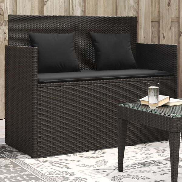 vidaXL Gartenbank mit Kissen Schwarz Poly Rattan, 365761