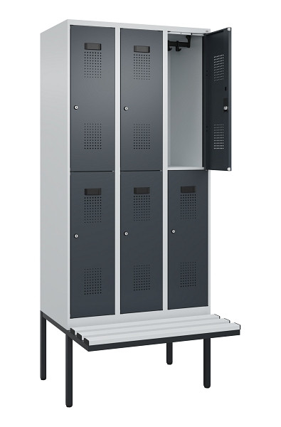 C+P Doppelstock-Spind Evolo PLUS, Bank, 6 Fächer, 2120x900x815mm, 7035/7016, Zylinderschloss, Sitzfläche Kunststoff, 0493407-30 S10120