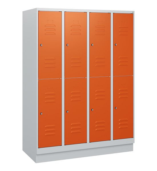 C+P Doppelstöckiger Spind Classic PLUS, Sockel, 4 Abteile, 1630x1200x500mm, 7035/2004, Zylinderschlösser, 0803205-40 S10062