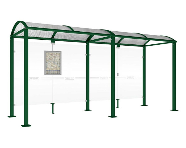 Procity Wartehalle Vierkantrohr - Ohne Seitenverkleidungen, Farbe RAL 6005, Maße: Breite 5000 x Höhe 2560 x Tiefe 1600 mm, 529209.6005