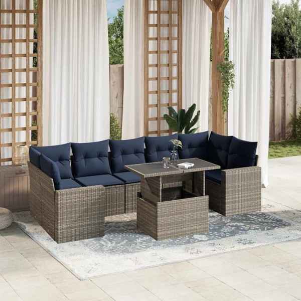 vidaXL 8-teiliges Gartensofa-Set mit Kissen, grau, Polyrattan, 3267151