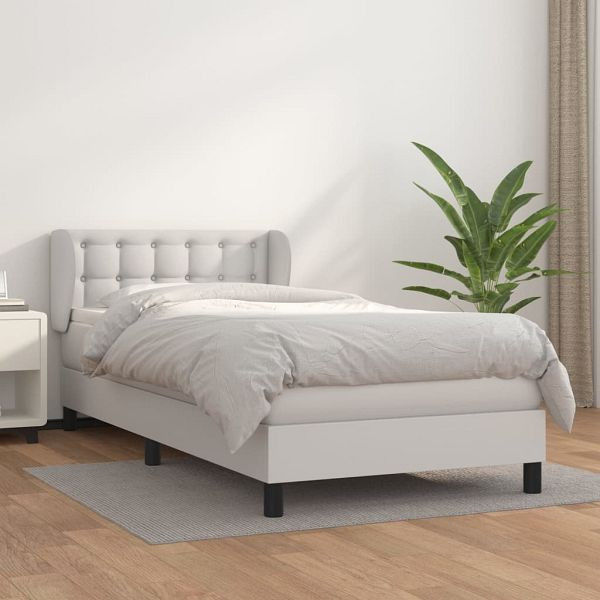 vidaXL Boxspringbett mit Matratze Weiß 100x200 cm Kunstleder, 3127296